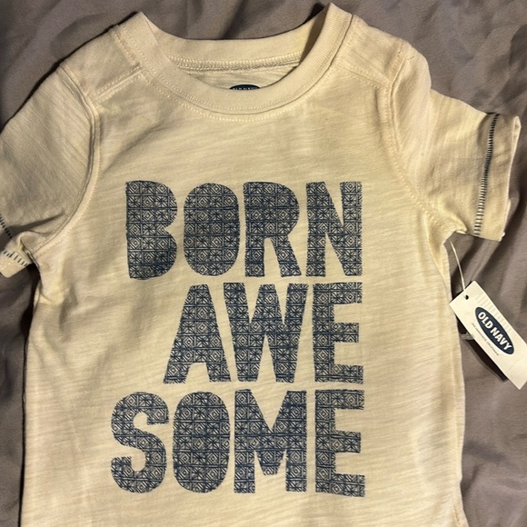 NWT Born Awesome T-shirt By Old Navy Size 12-18 Months  White Blue - Picture 1 of 5